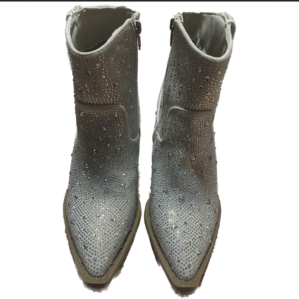 NWT: Cream Rhinestone Cowboy Bootie